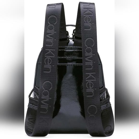 NWT MSRP$178Calvin Klein Estelle MINI Backpack Patent Sherpa Black Dome
